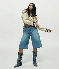 Steve Madden Albany Denim Western Block Heel Mid Calf Boots