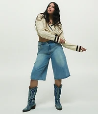 Steve Madden Albany Denim Western Block Heel Mid Calf Boots