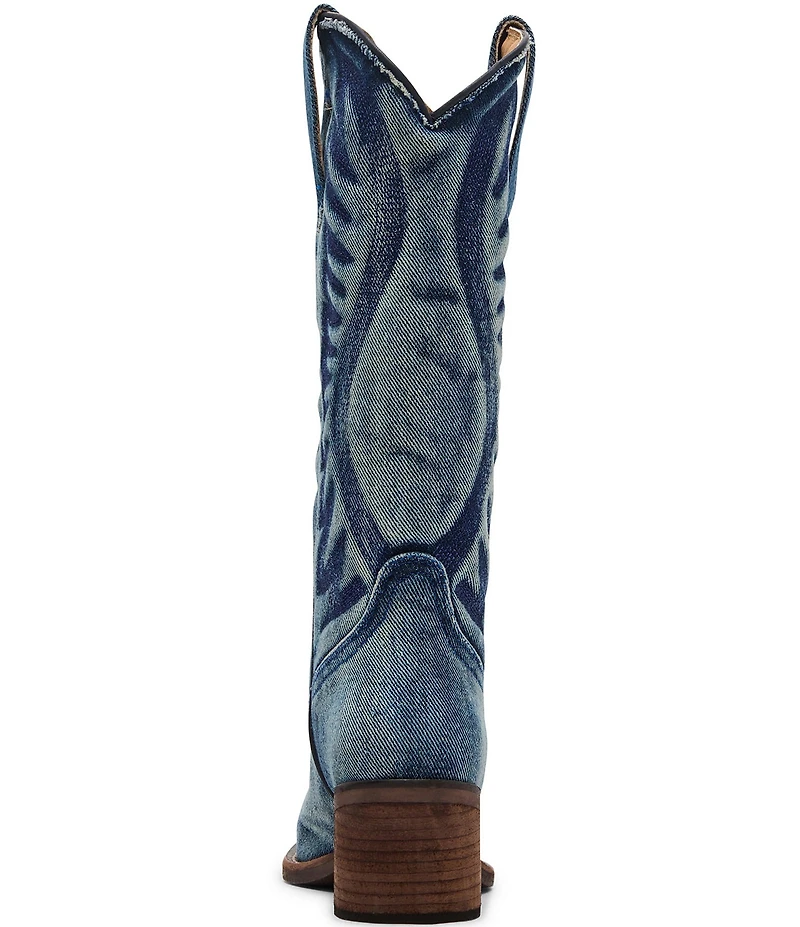 Steve Madden Albany Denim Western Block Heel Mid Calf Boots