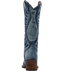 Steve Madden Albany Denim Western Block Heel Mid Calf Boots