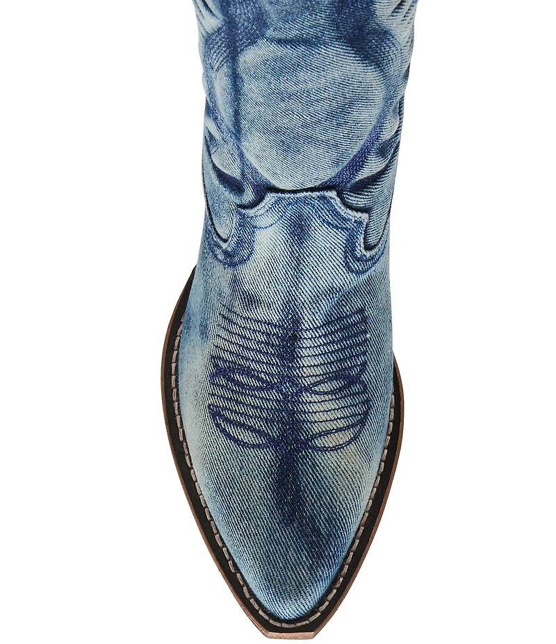 Steve Madden Albany Denim Western Block Heel Mid Calf Boots