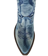 Steve Madden Albany Denim Western Block Heel Mid Calf Boots