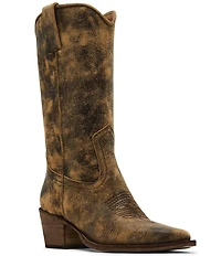 Steve Madden Albany Distressed Leather Western Block Heel Mid Calf Boots