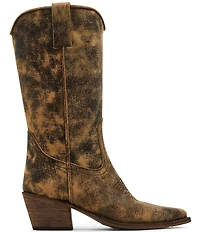 Steve Madden Albany Distressed Leather Western Block Heel Mid Calf Boots