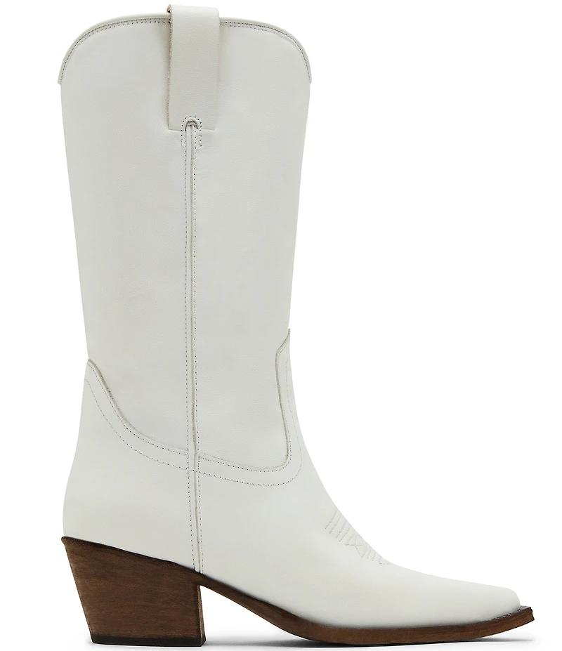 Steve Madden Albany Leather Western Block Heel Mid Calf Boots