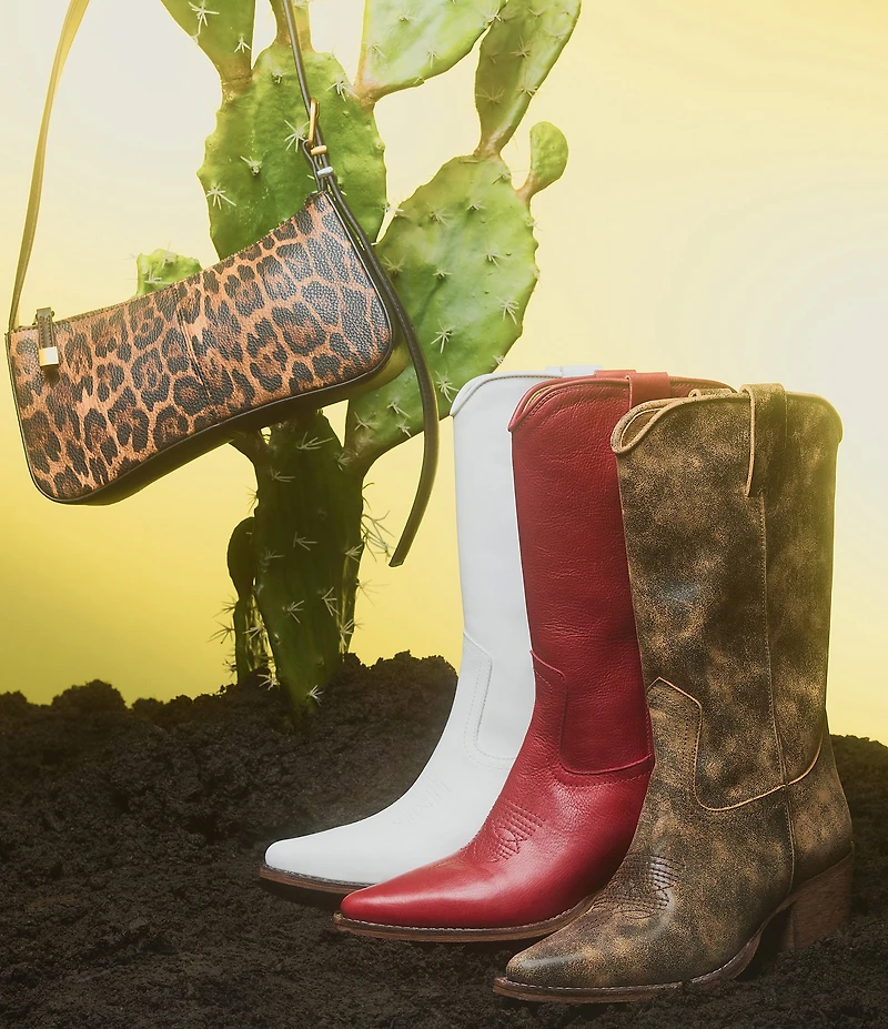 Steve Madden Albany Leather Western Block Heel Mid Calf Boots
