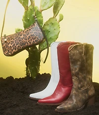 Steve Madden Albany Leather Western Block Heel Mid Calf Boots