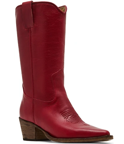 Steve Madden Albany Leather Western Block Heel Mid Calf Boots