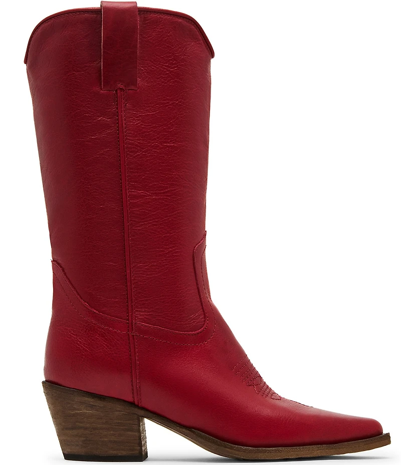 Steve Madden Albany Leather Western Block Heel Mid Calf Boots