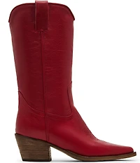 Steve Madden Albany Leather Western Block Heel Mid Calf Boots