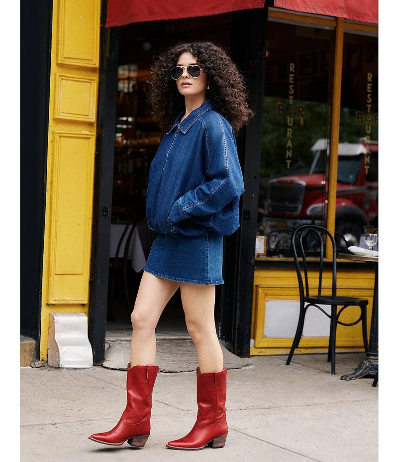 Steve Madden Albany Leather Western Block Heel Mid Calf Boots