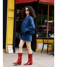Steve Madden Albany Leather Western Block Heel Mid Calf Boots