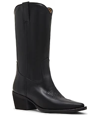 Steve Madden Albany Leather Western Block Heel Mid Calf Boots