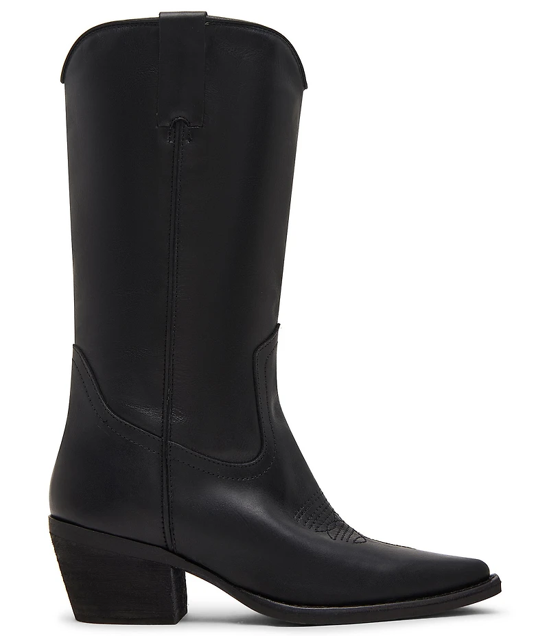 Steve Madden Albany Leather Western Block Heel Mid Calf Boots