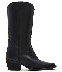 Steve Madden Albany Leather Western Block Heel Mid Calf Boots