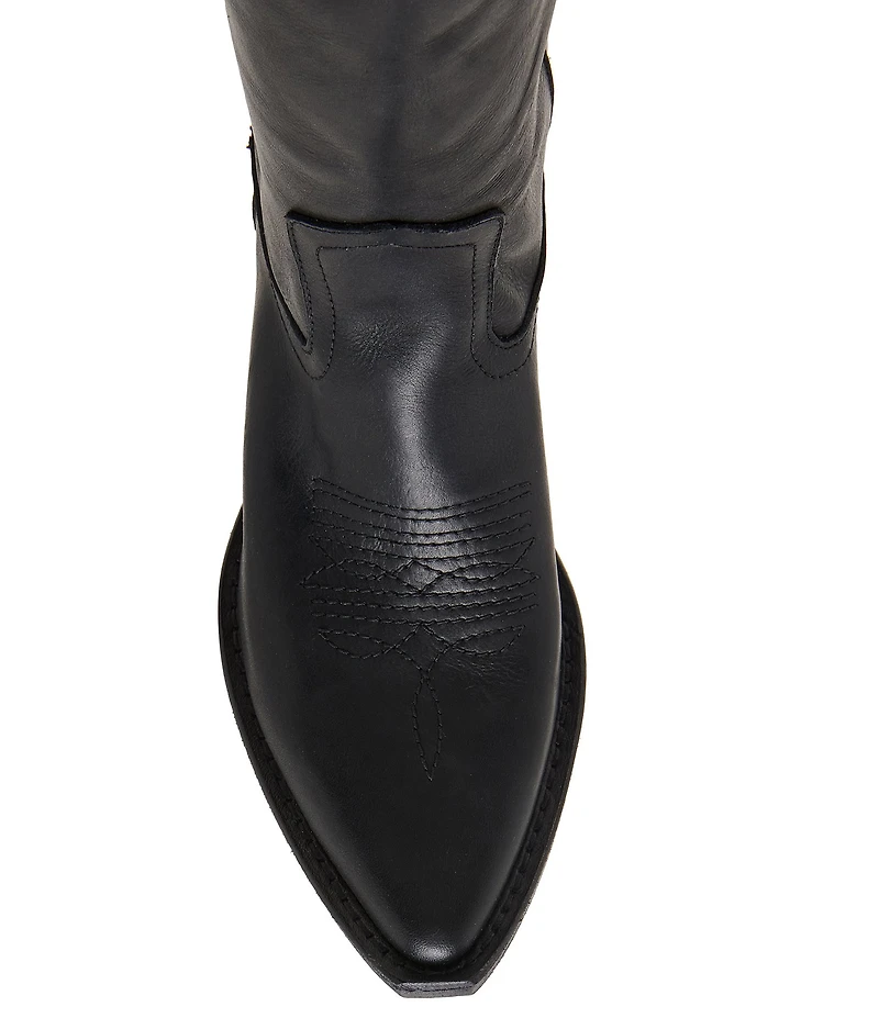 Steve Madden Albany Leather Western Block Heel Mid Calf Boots