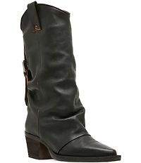 Steve Madden Aldora Distressed Leather Cuffed Backstrap Western Boots