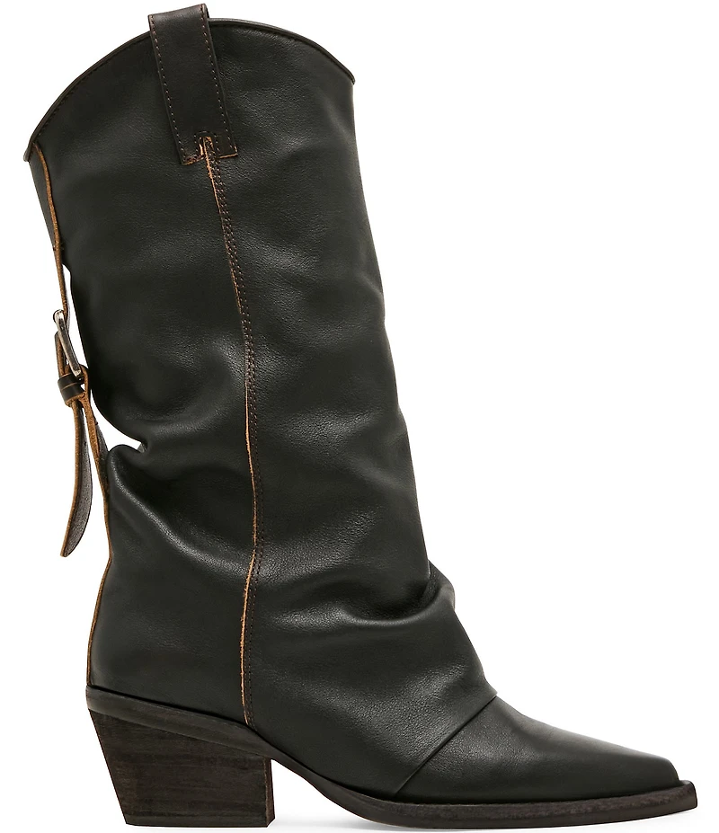 Steve Madden Aldora Distressed Leather Cuffed Backstrap Western Boots