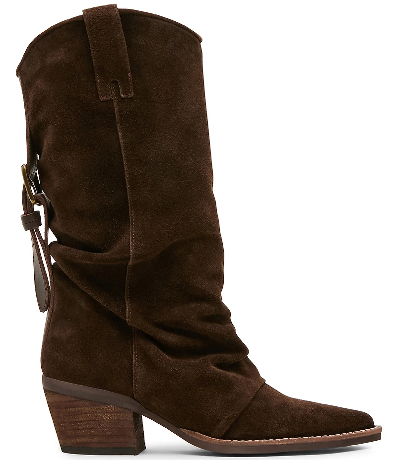 Steve Madden Aldora Suede Cuffed Leather Backstrap Western Boots