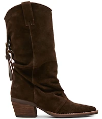 Steve Madden Aldora Suede Cuffed Leather Backstrap Western Boots