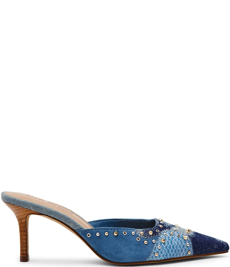 Steve Madden Alexi Studded Denim Patchwork Mules