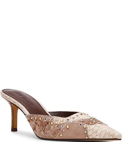 Steve Madden Alexi Studded Leather Suede Patchwork Mules