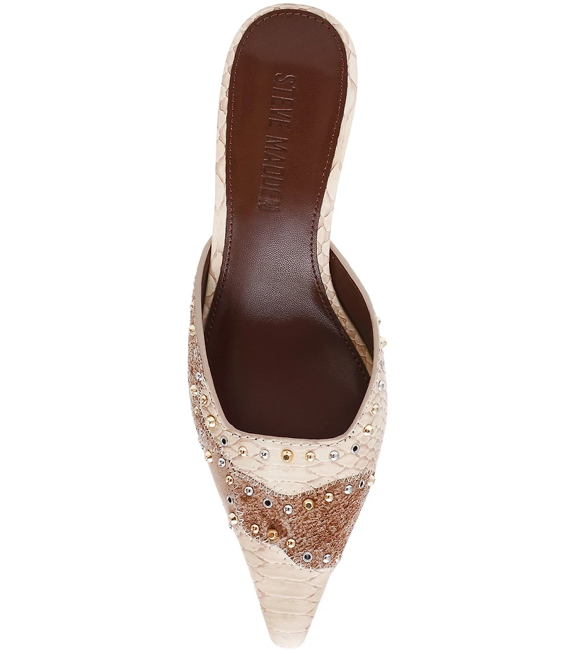 Steve Madden Alexi Studded Leather Suede Patchwork Mules