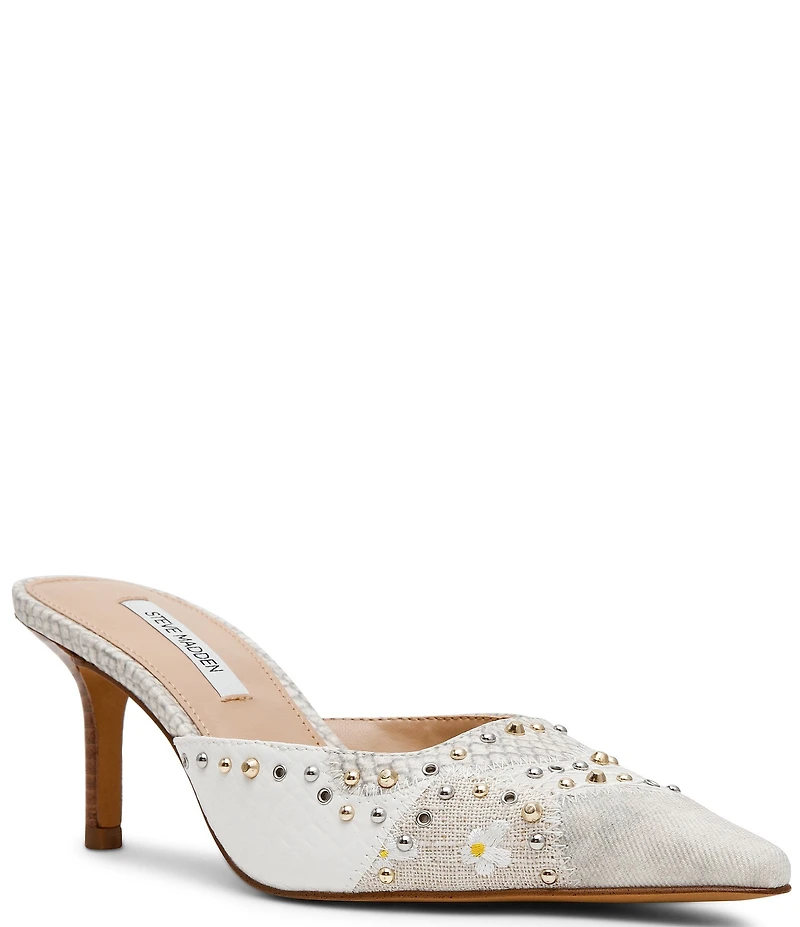 Steve Madden Alexi Studded Snake Print Multi Patchwork Mules