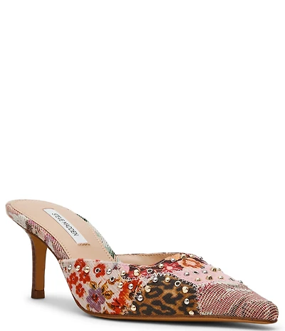 Steve Madden Alexi Studded Suede Floral Multi Patchwork Dress Mules