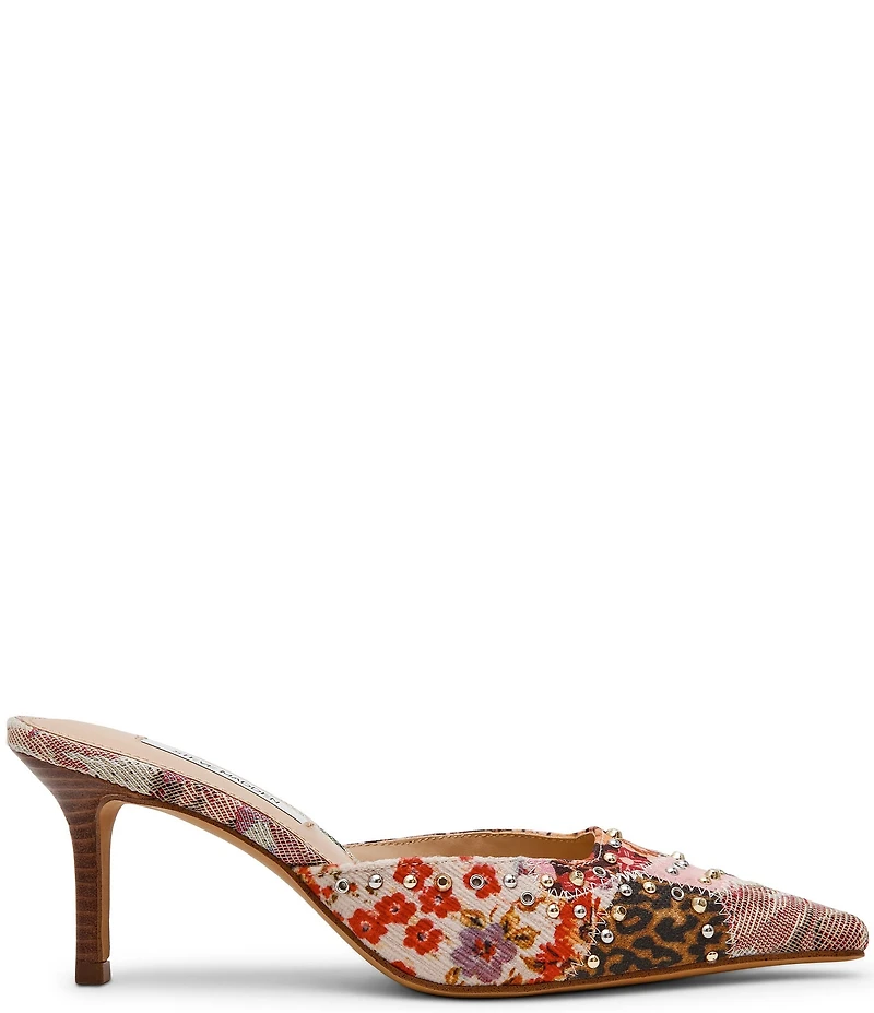 Steve Madden Alexi Studded Suede Floral Multi Patchwork Dress Mules