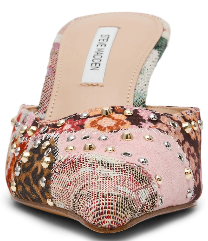 Steve Madden Alexi Studded Suede Floral Multi Patchwork Dress Mules