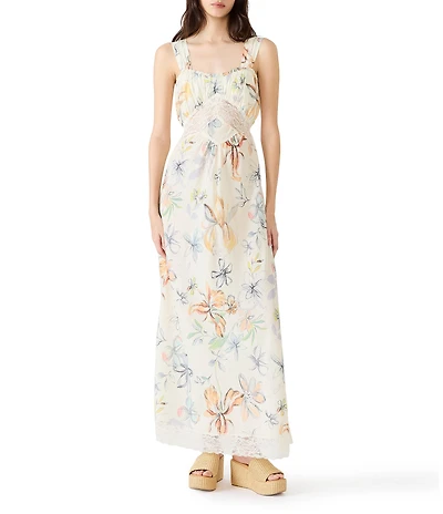 Steve Madden Alexus Floral Print Sweetheart Neck Sleeveless Lace Maxi Dress