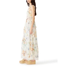 Steve Madden Alexus Floral Print Sweetheart Neck Sleeveless Lace Maxi Dress