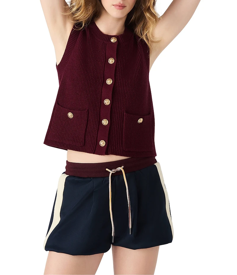 Steve Madden Aliya Crew Neck Sleeveless Button Front Sweater Vest