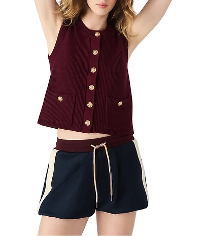 Steve Madden Aliya Crew Neck Sleeveless Button Front Sweater Vest
