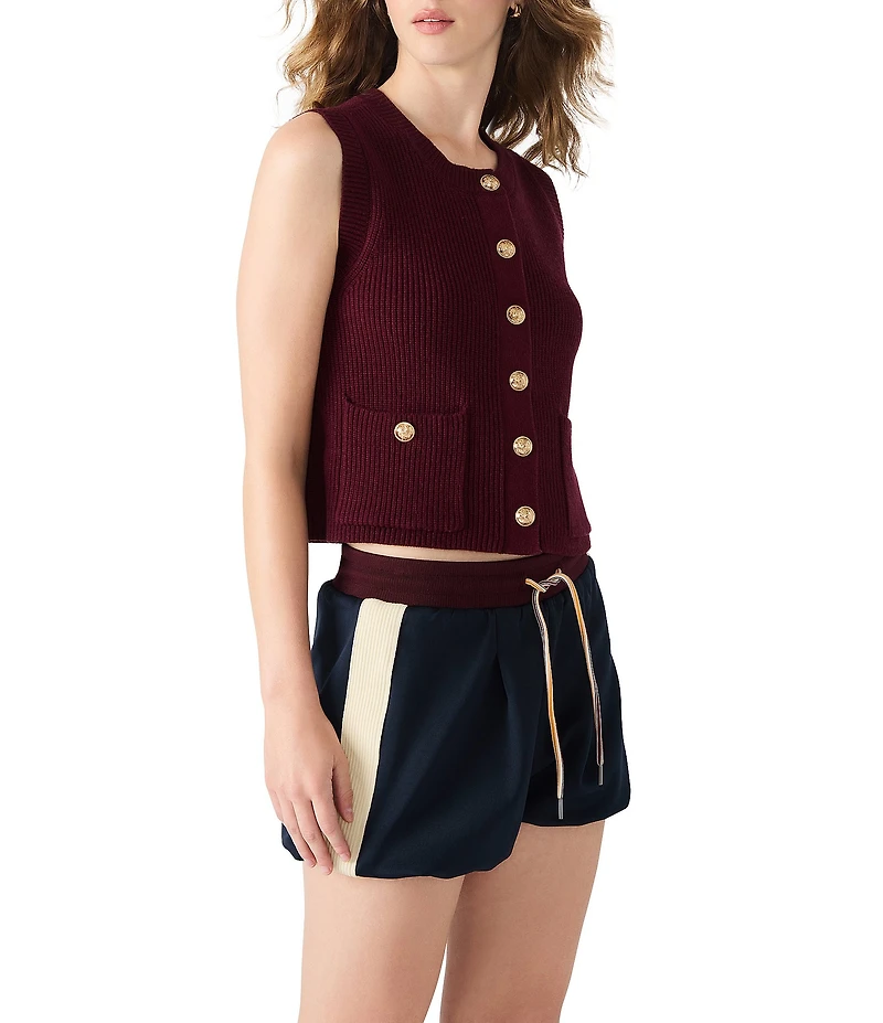 Steve Madden Aliya Crew Neck Sleeveless Button Front Sweater Vest