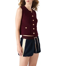 Steve Madden Aliya Crew Neck Sleeveless Button Front Sweater Vest