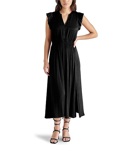Steve Madden Allegra Split V Neck Ruffle Sleeveless Midi Dress