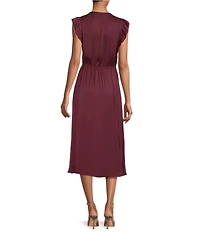 Steve Madden Allegra Split V Neck Ruffle Sleeveless Midi Dress