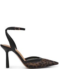 Steve Madden Alliance Leopard Mesh Ankle Strap Pointed Toe Pumps