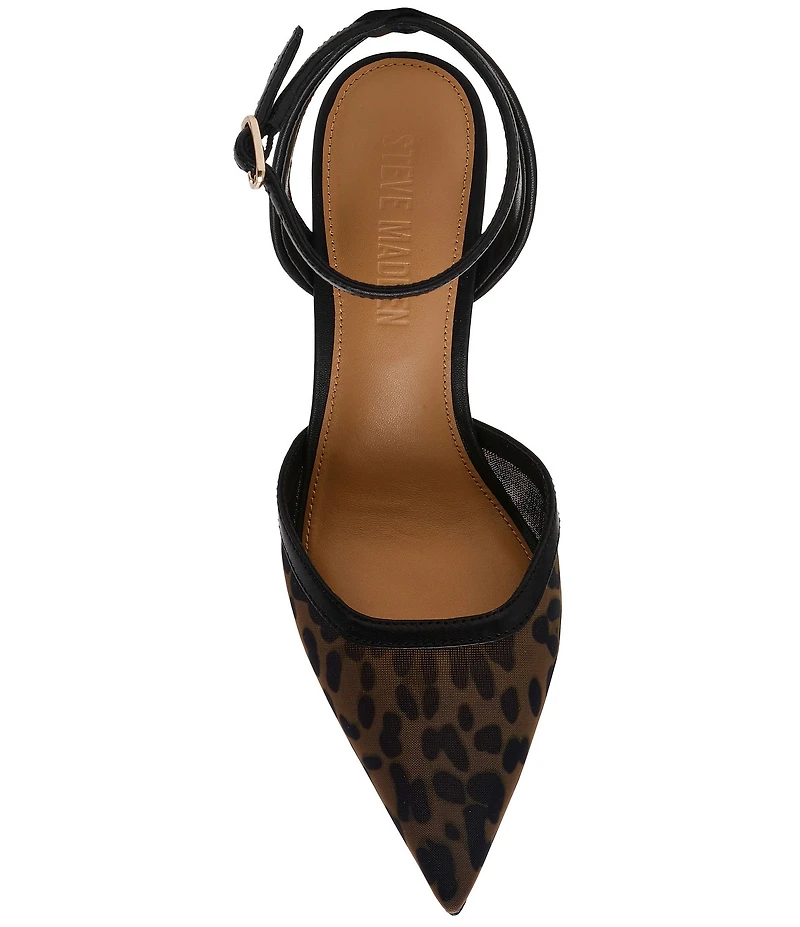 Steve Madden Alliance Leopard Mesh Ankle Strap Pointed Toe Pumps