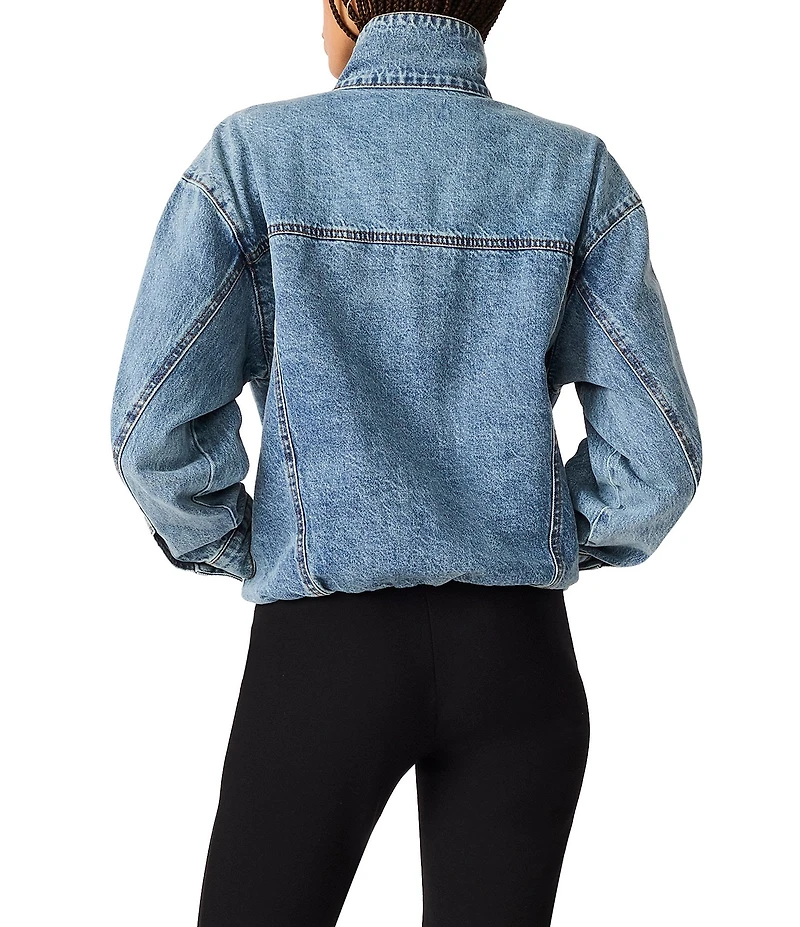 Steve Madden Allyson Funnel Neck Long Sleeve Bubble Hem Denim Jacket