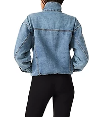 Steve Madden Allyson Funnel Neck Long Sleeve Bubble Hem Denim Jacket