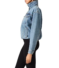 Steve Madden Allyson Funnel Neck Long Sleeve Bubble Hem Denim Jacket