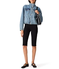 Steve Madden Allyson Funnel Neck Long Sleeve Bubble Hem Denim Jacket