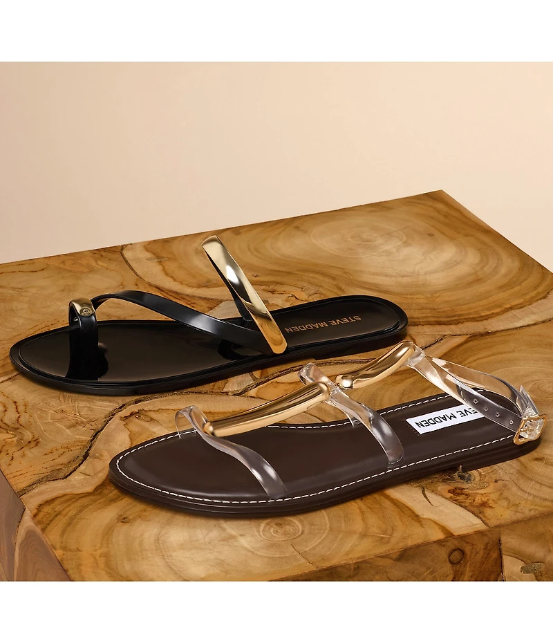 Steve Madden Alma Clear Hardware Detail Gladiator T-Strap Flat Sandals