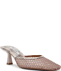 Steve Madden Alyse Snake Print Mesh Kitten Heel Dress Mules