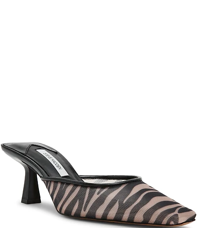 Steve Madden Alyse Zebra Mesh Kitten Heel Mules
