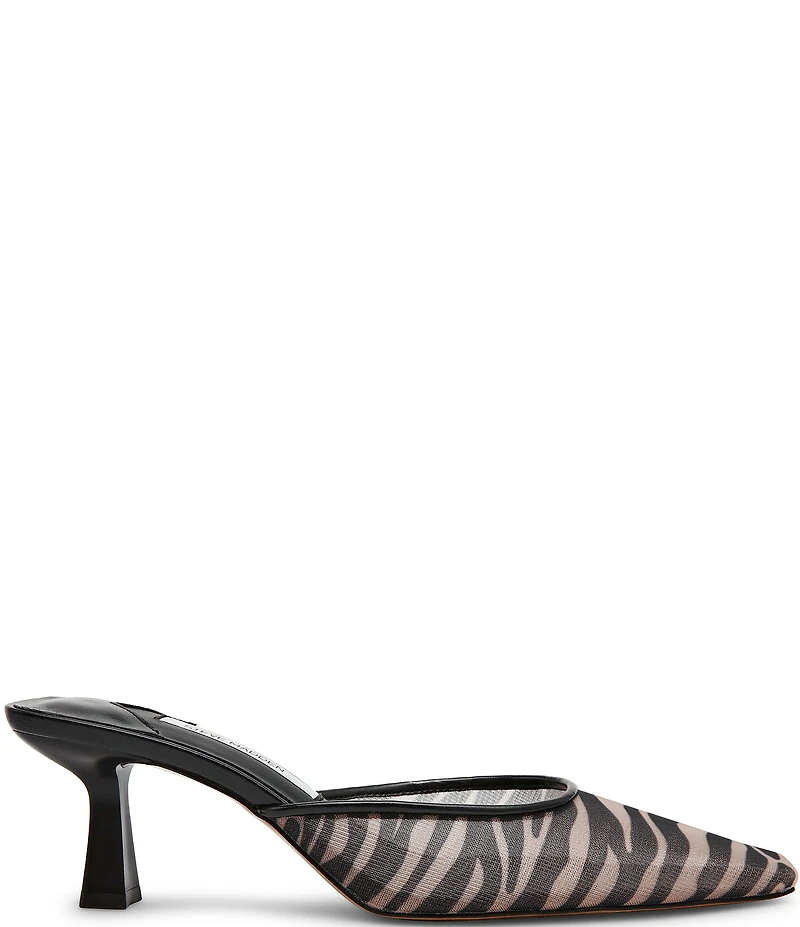 Steve Madden Alyse Zebra Mesh Kitten Heel Mules