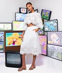 Steve Madden Anaisa Coordinating Eyelet Scallop Hem Midi Skirt
